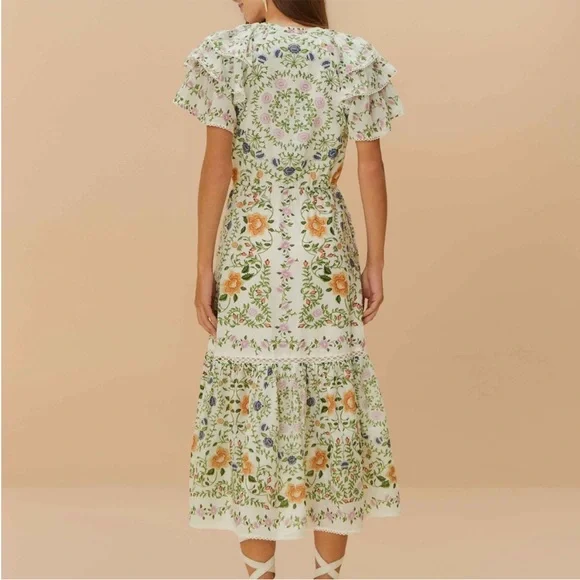 Farm Rio Folk Floral Lace Midi Dress White Sz extra small - Picture 2 of 16